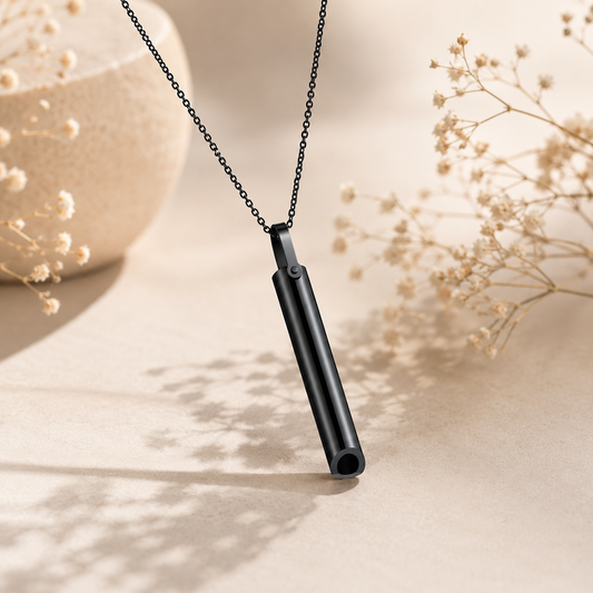 Black Breathing Necklace | Calm Whistle Anxiety Tool
