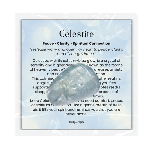 Celestite Tumbled Stone 1 inch, polished blue healing crystal for peace and clarity, calming celestite gemstone for stress relief and anxiety, natural celestite pocket stone for meditation and mindfulness, genuine celestite crystal for restful sleep and angel connection, high-vibration celestite stone for emotional healing and spiritual growth, tumbled blue gemstone for reiki and chakra balance, celestite crystal gift for women and men