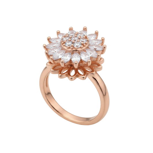 Rose Bloom Adjustable Rose Gold Ring with a soft floral detail and an open, flexible band