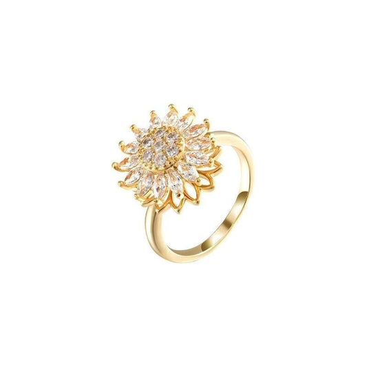 Golden Bloom Adjustable Gold Fidget Ring worn on a hand, thumb turning the spinning band