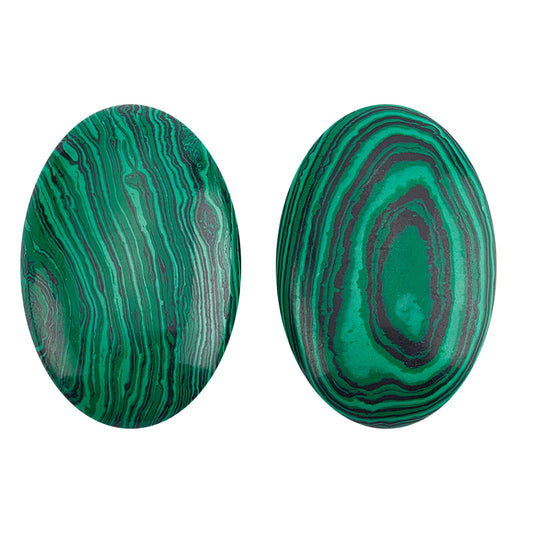 Polished malachite worry stone for emotional healing, transformation, and protection – natural thumb stone with info card for anxiety and stress relief