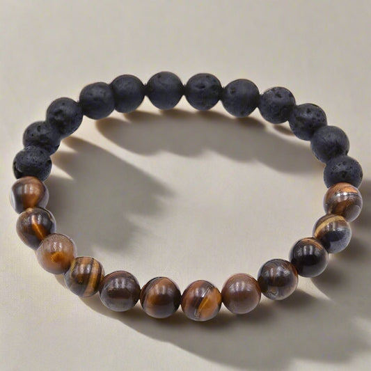 Tiger’s Eye and Lava Stone beaded bracelet for men and women – crystal jewelry for confidence, grounding, and protection – natural diffuser bracelet for anxiety, stress relief, and aromatherapy with essential oils