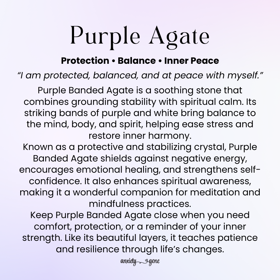 Purple Banded Agate Tumbled Stone 1–2 inches, polished purple healing crystal for protection and balance, calming agate gemstone for stress relief and anxiety, natural purple agate pocket stone with white bands for meditation and mindfulness, genuine banded agate crystal for inner peace and grounding, tumbled gemstone for reiki and chakra healing, purple agate stone for emotional stability and self-confidence, crystal gift for women and men