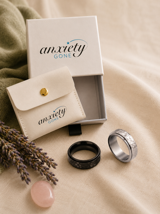 Resilient textured fidget ring for men and women in silver and black