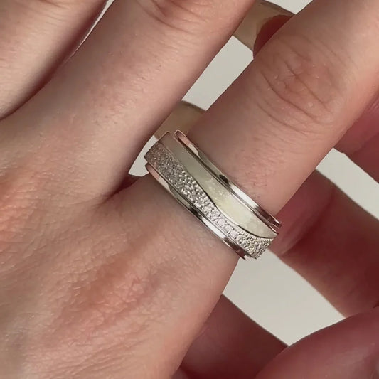 Serene Sterling Silver Fidget Ring – Spinner Anxiety Ring with Pearl Enamel for Stress Relief, Focus, Meditation & Emotional Clarity