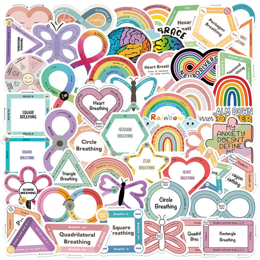mental health stickers pack with positive affirmations and anxiety relief quotes, 55PCS vinyl anxiety stickers with self care messages and therapy support, motivational stickers for mental health journaling, laptops, and planners, uplifting waterproof mental health stickers for depression and anxiety support, cute cartoon-style mental health awareness sticker bundle for teens and adults, eco-friendly PVC mental health stickers for students and therapists, aesthetic mental health planner stickers with daily
