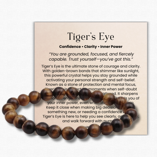 Tiger’s Eye Beaded Bracelet, golden brown crystal jewelry for confidence and protection, healing crystal bracelet for men and women, tiger eye gemstone stretch bracelet for grounding and focus, chakra bracelet for solar plexus and root chakra healing, polished tiger’s eye crystal beads, spiritual crystal jewelry gift, natural gemstone bracelet for courage, clarity, and energy protection