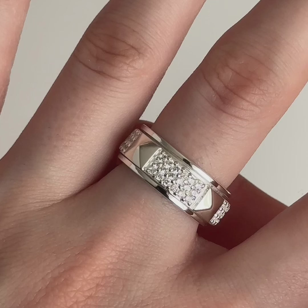 Zen Sterling Silver Spinner Ring – Anxiety Fidget Ring with CZ Band and Retro Square Design for Stress Relief, Focus & Calm Confidence