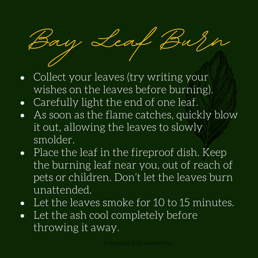 Burning Bay Leaf Kit for anxiety relief and manifestation rituals, full moon rituals, spells, and more.
