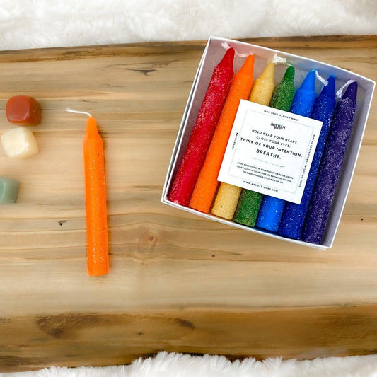 crystal candles, crystal pillar candles, pillar candles, chakra pillar candles, chakra candles, gemstone candles, spell candles, mini ritual candles, taper candles, spell candles,