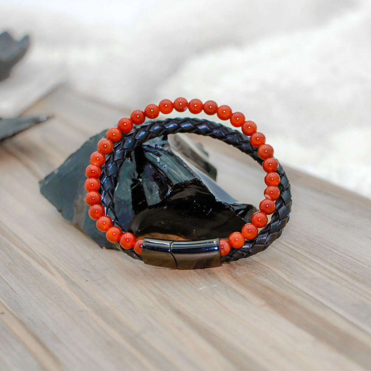 red agate bracelet, agate beaded bracelet, red agate jewelry, confidence stones, confidence gemstones, stones for anxiety, stones for mental health, genuine leather bracelets, bracelets for men,