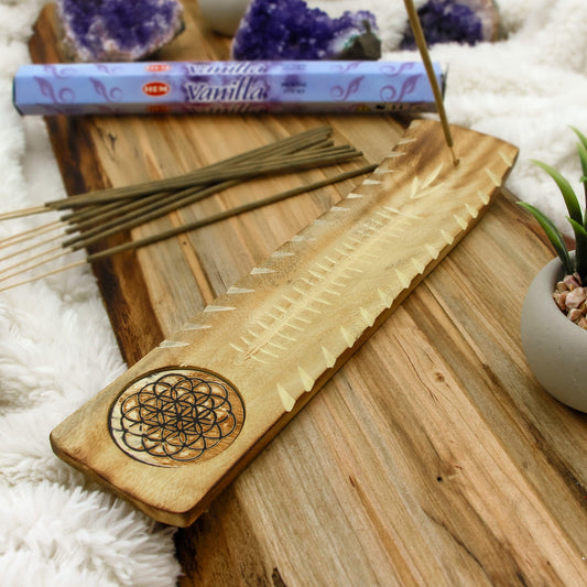 wood incense holder, flower of life incense, wood incense plate, ash catcher,