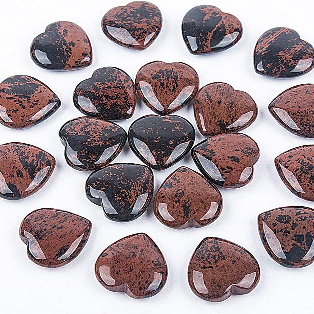 Mahogany Obsidian heart worry stone for anxiety, grief, and grounding – healing thumb stone with info card for stress relief and meditation