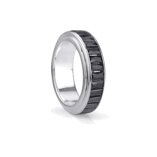 Sterling Silver Fidget Ring for men and women with Black CZ baguette spinning band