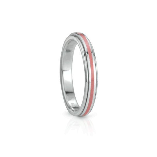 Sterling Silver Fidget Ring for kids and adults with enamel spinning bands in rose, turquoise, and white, displayed with complimentary MeditationRings Tin and Travel Pouch