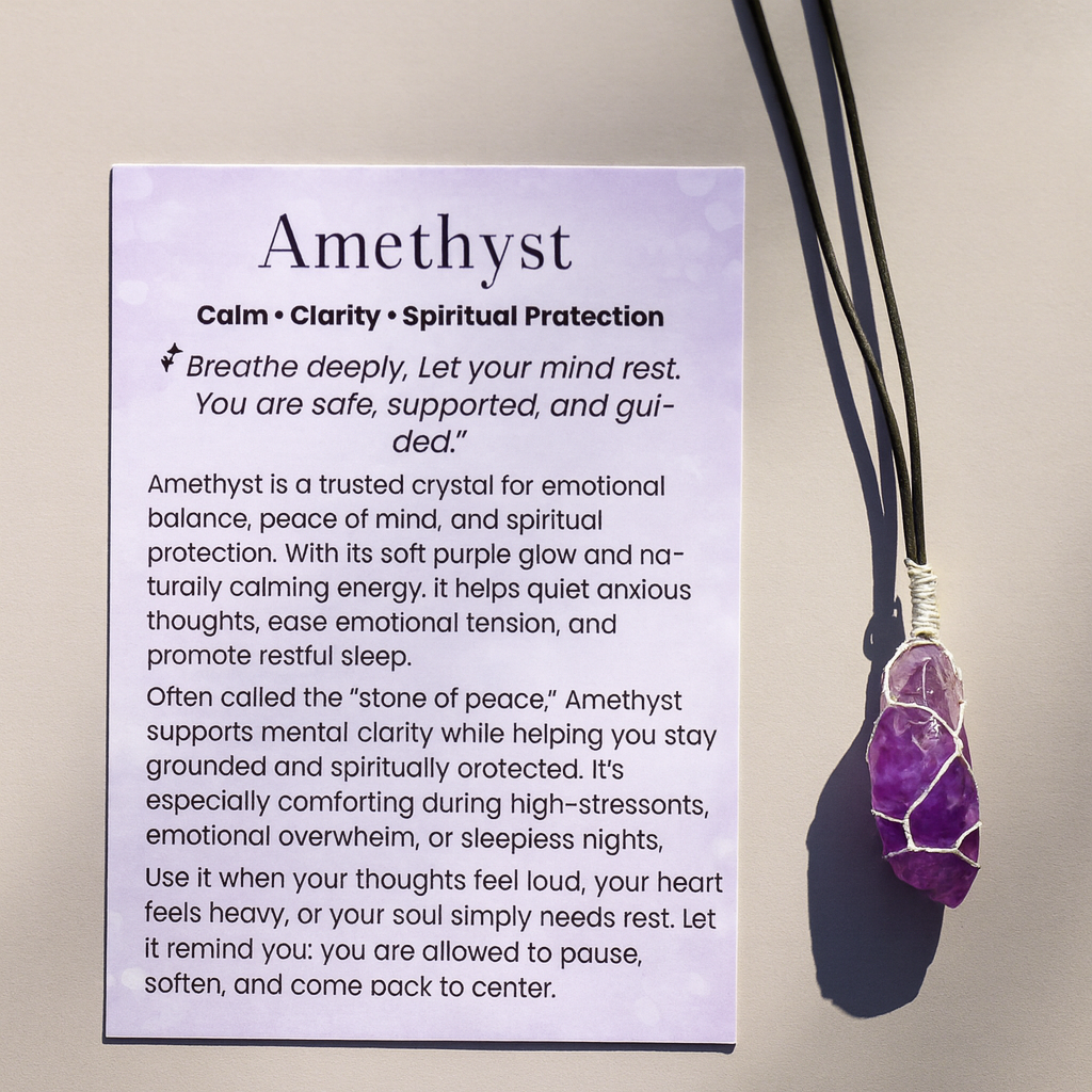 Amethyst Necklace is the perfect gemstone jewelry for stress relief, anxiety relief, and emotional balance, as it uses the best healing crystals for anxiety, making it great for spiritual gifts.