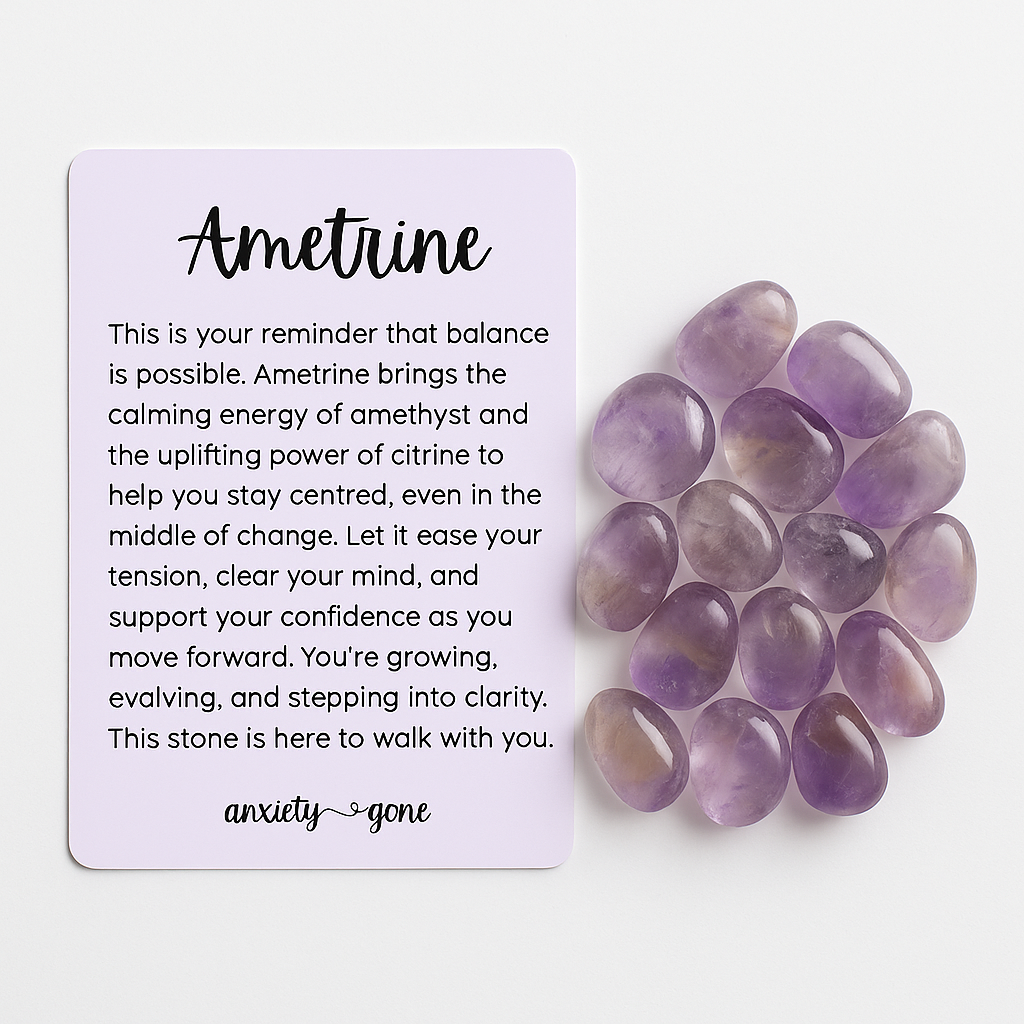 Natural raw ametrine crystal healing stone for anxiety relief, balance, clarity, meditation, chakra healing, spiritual growth, and energy alignment – includes info card and gift bag