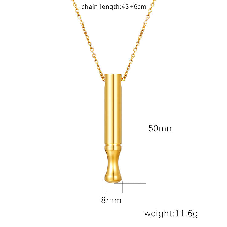 Stainless steel breathing whistle necklace for anxiety relief and mindful exhaling