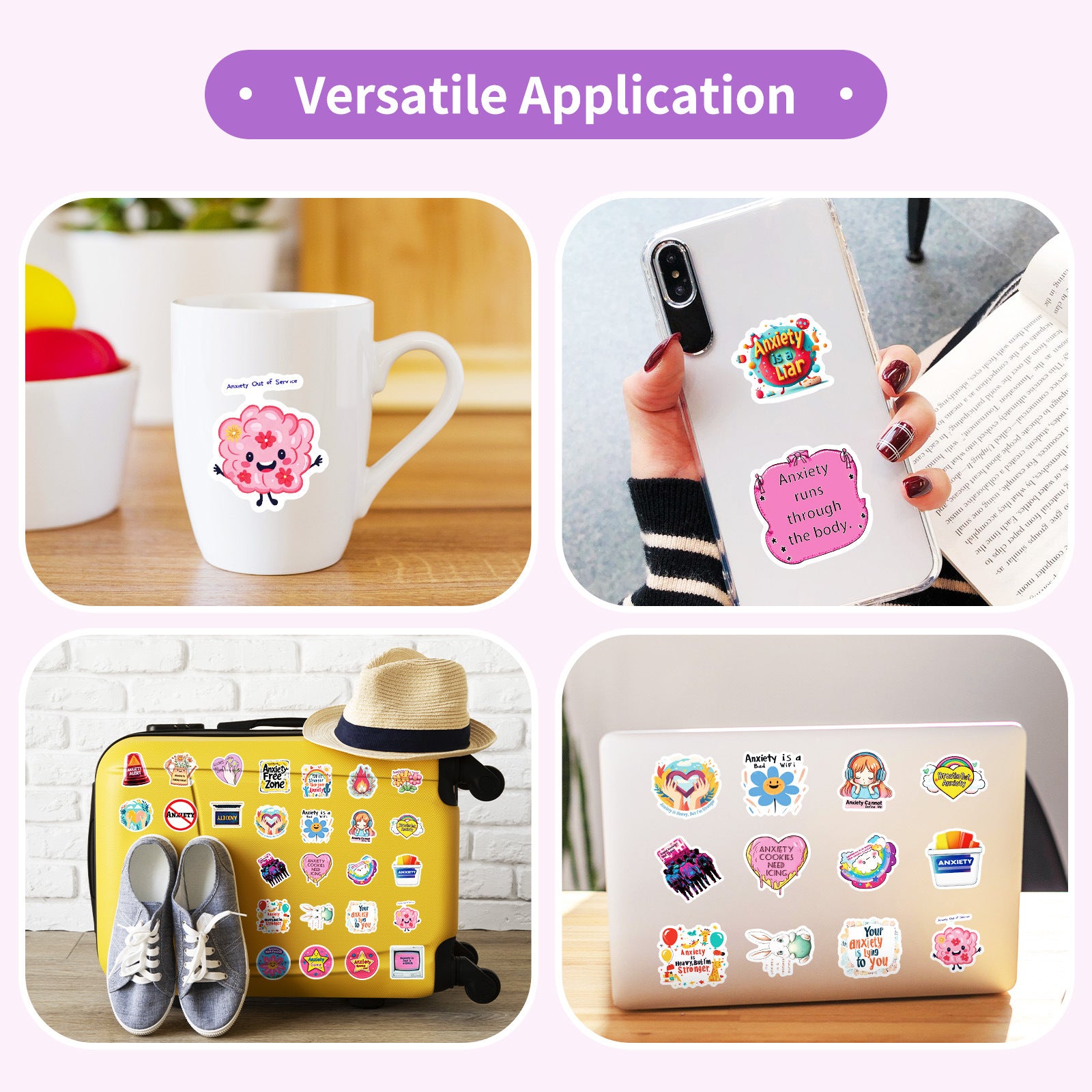 mental health stickers pack with positive affirmations and anxiety relief quotes, 55PCS vinyl anxiety stickers with self care messages and therapy support, motivational stickers for mental health journaling, laptops, and planners, uplifting waterproof mental health stickers for depression and anxiety support, cute cartoon-style mental health awareness sticker bundle for teens and adults, eco-friendly PVC mental health stickers for students and therapists, aesthetic mental health planner stickers with daily 