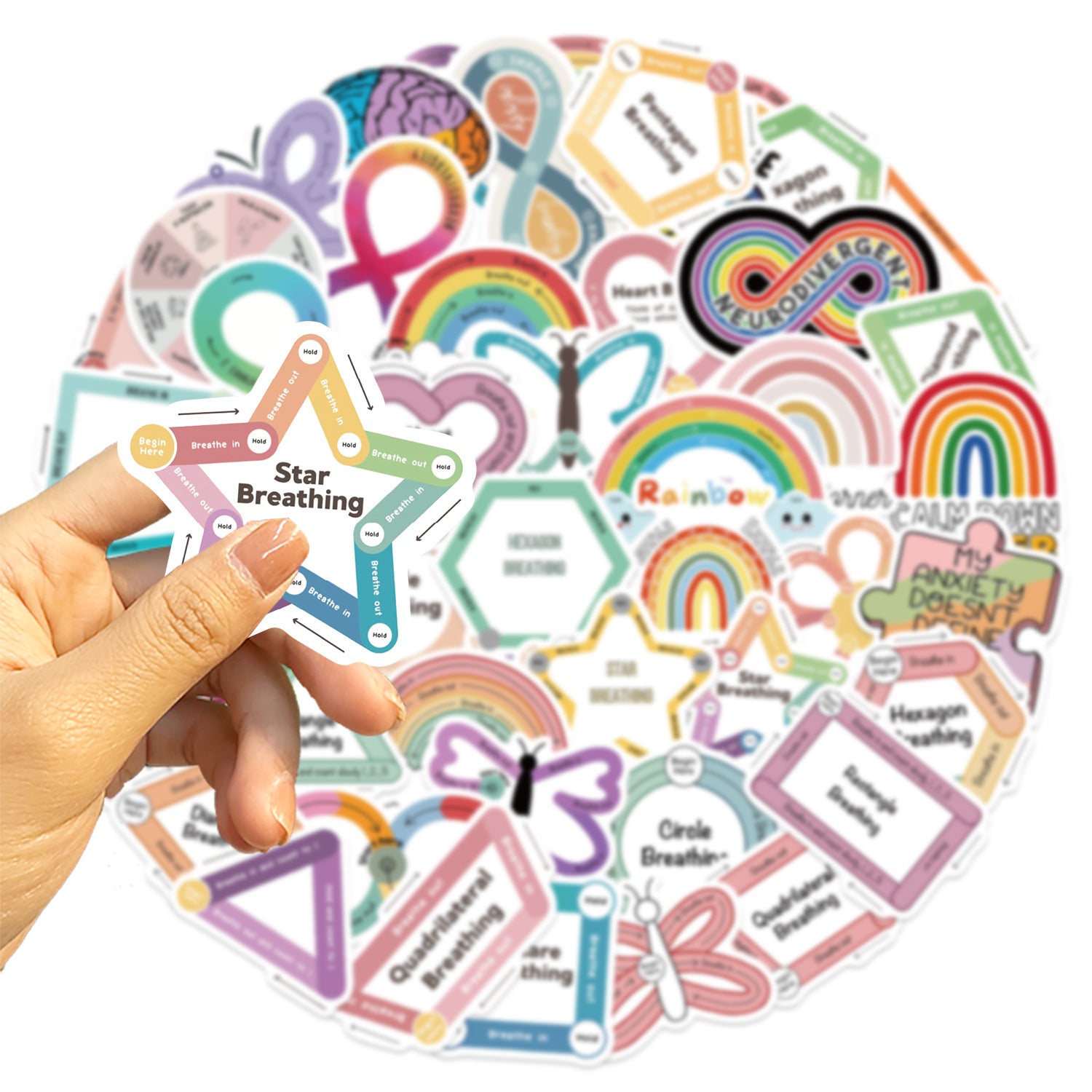 mental health stickers pack with positive affirmations and anxiety relief quotes, 55PCS vinyl anxiety stickers with self care messages and therapy support, motivational stickers for mental health journaling, laptops, and planners, uplifting waterproof mental health stickers for depression and anxiety support, cute cartoon-style mental health awareness sticker bundle for teens and adults, eco-friendly PVC mental health stickers for students and therapists, aesthetic mental health planner stickers with daily 