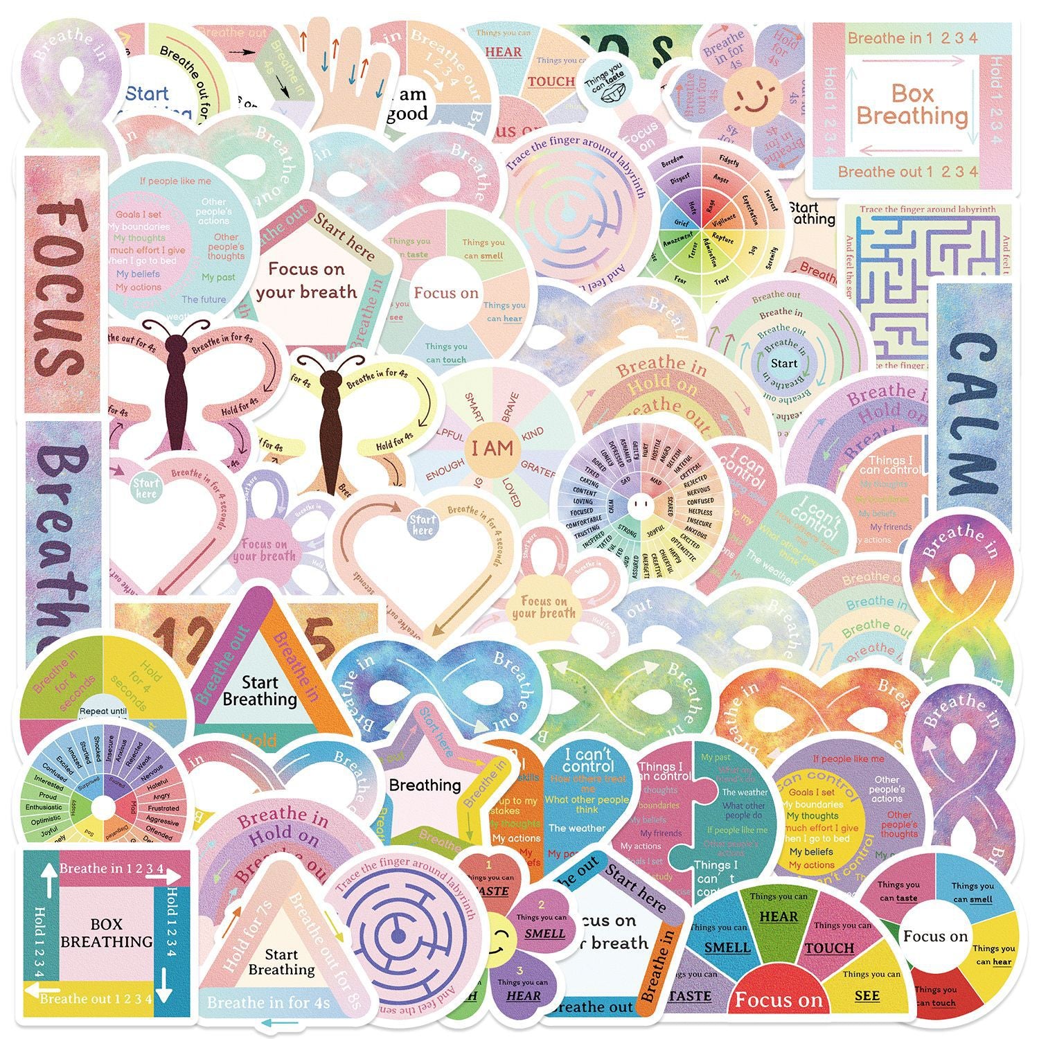 mental health stickers pack with positive affirmations and anxiety relief quotes, 55PCS vinyl anxiety stickers with self care messages and therapy support, motivational stickers for mental health journaling, laptops, and planners, uplifting waterproof mental health stickers for depression and anxiety support, cute cartoon-style mental health awareness sticker bundle for teens and adults, eco-friendly PVC mental health stickers for students and therapists, aesthetic mental health planner stickers with daily 