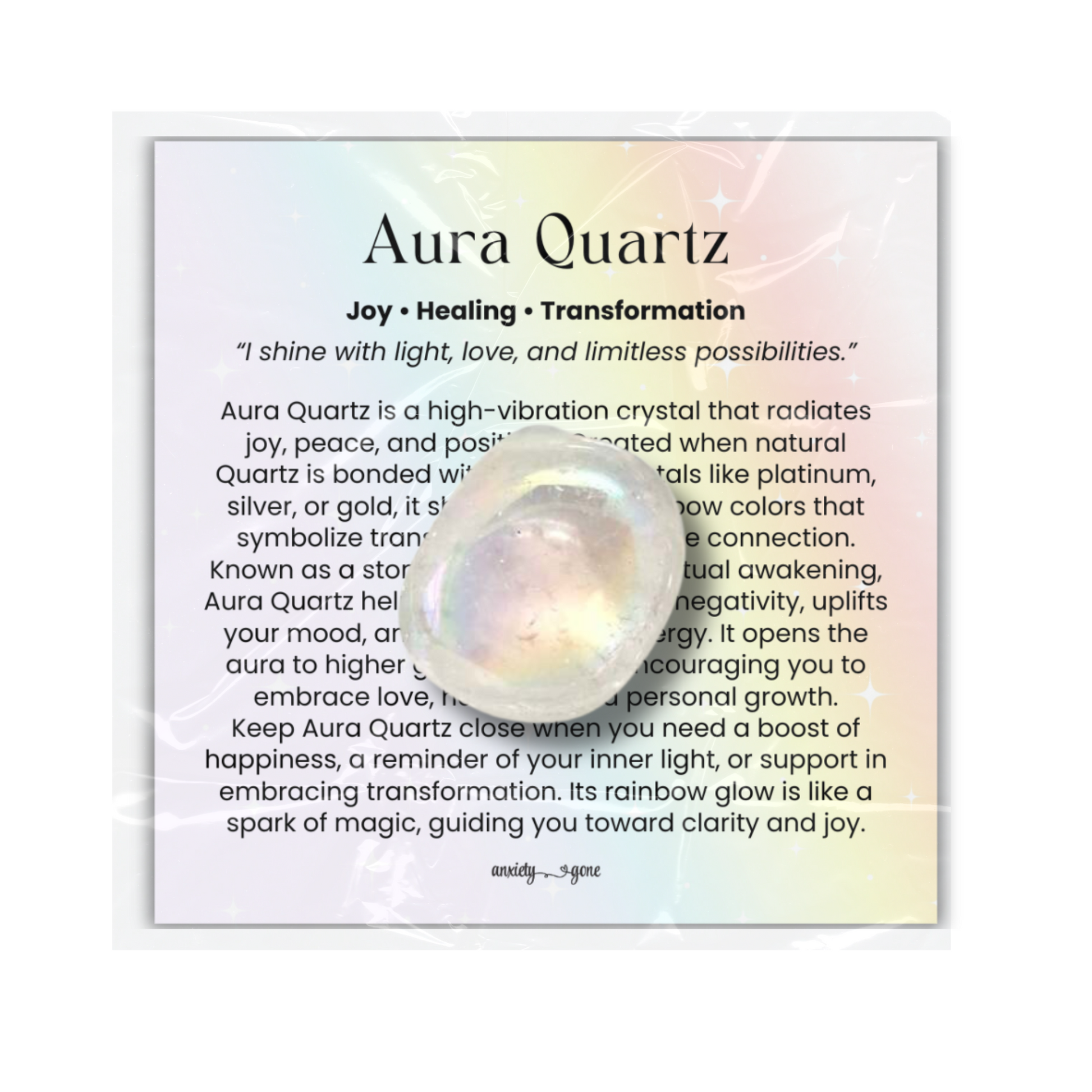 Aura Quartz Tumbled Stone 1–2 inches, rainbow healing crystal for joy and transformation, iridescent aura quartz gemstone for stress relief and positivity, high-vibration crystal for spiritual growth and energy healing, natural aura quartz meditation stone with rainbow shine, genuine aura quartz pocket stone for mindfulness and reiki, shimmering aura quartz crystal gift for women and men