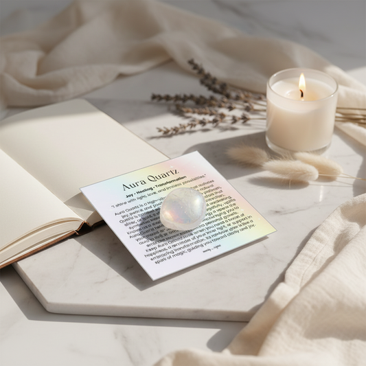 Aura Quartz Tumbled Stone 1–2 inches, rainbow healing crystal for joy and transformation, iridescent aura quartz gemstone for stress relief and positivity, high-vibration crystal for spiritual growth and energy healing, natural aura quartz meditation stone with rainbow shine, genuine aura quartz pocket stone for mindfulness and reiki, shimmering aura quartz crystal gift for women and men