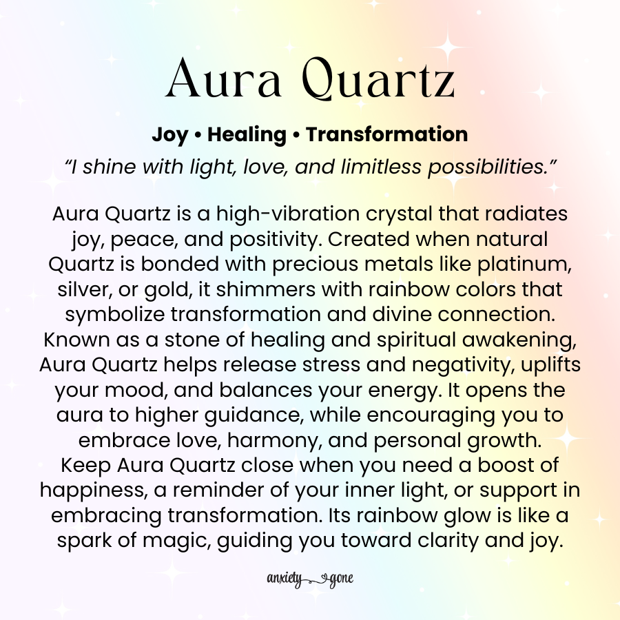 Aura Quartz Tumbled Stone 1–2 inches, rainbow healing crystal for joy and transformation, iridescent aura quartz gemstone for stress relief and positivity, high-vibration crystal for spiritual growth and energy healing, natural aura quartz meditation stone with rainbow shine, genuine aura quartz pocket stone for mindfulness and reiki, shimmering aura quartz crystal gift for women and men
