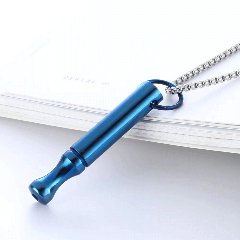 Blue breathing necklace for kids on a stainless steel chain