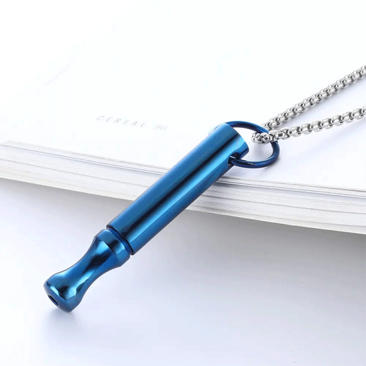 Blue breathing necklace for kids on a stainless steel chain