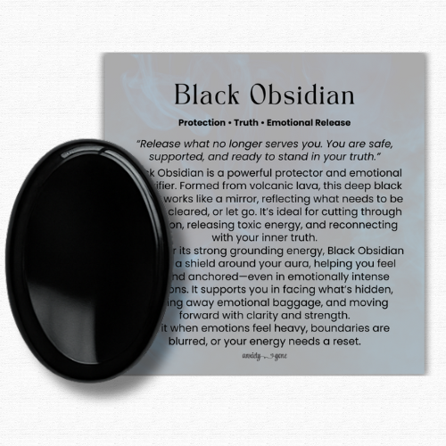 Black Obsidian Worry Stone, polished black healing crystal for grounding and protection, obsidian thumb stone for anxiety relief and stress support, black obsidian pocket stone for meditation and root chakra balance, crystals for energy cleansing and emotional release, genuine black obsidian worry stone gift for women and men, calming gemstone fidget stone for mindfulness and clarity, black obsidian crystal for shielding against negativity