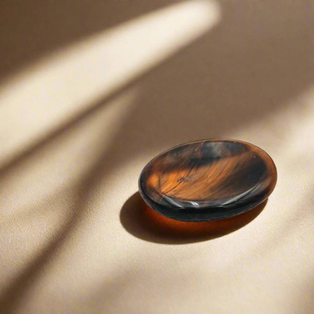 Tiger's Eye Worry Stone for anxiety relief and releasing fear, making it an excellent fidget toy and crystal for anixety.