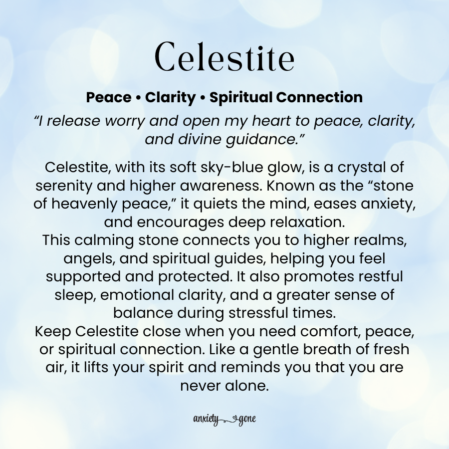 Celestite Tumbled Stone 1 inch, polished blue healing crystal for peace and clarity, calming celestite gemstone for stress relief and anxiety, natural celestite pocket stone for meditation and mindfulness, genuine celestite crystal for restful sleep and angel connection, high-vibration celestite stone for emotional healing and spiritual growth, tumbled blue gemstone for reiki and chakra balance, celestite crystal gift for women and men