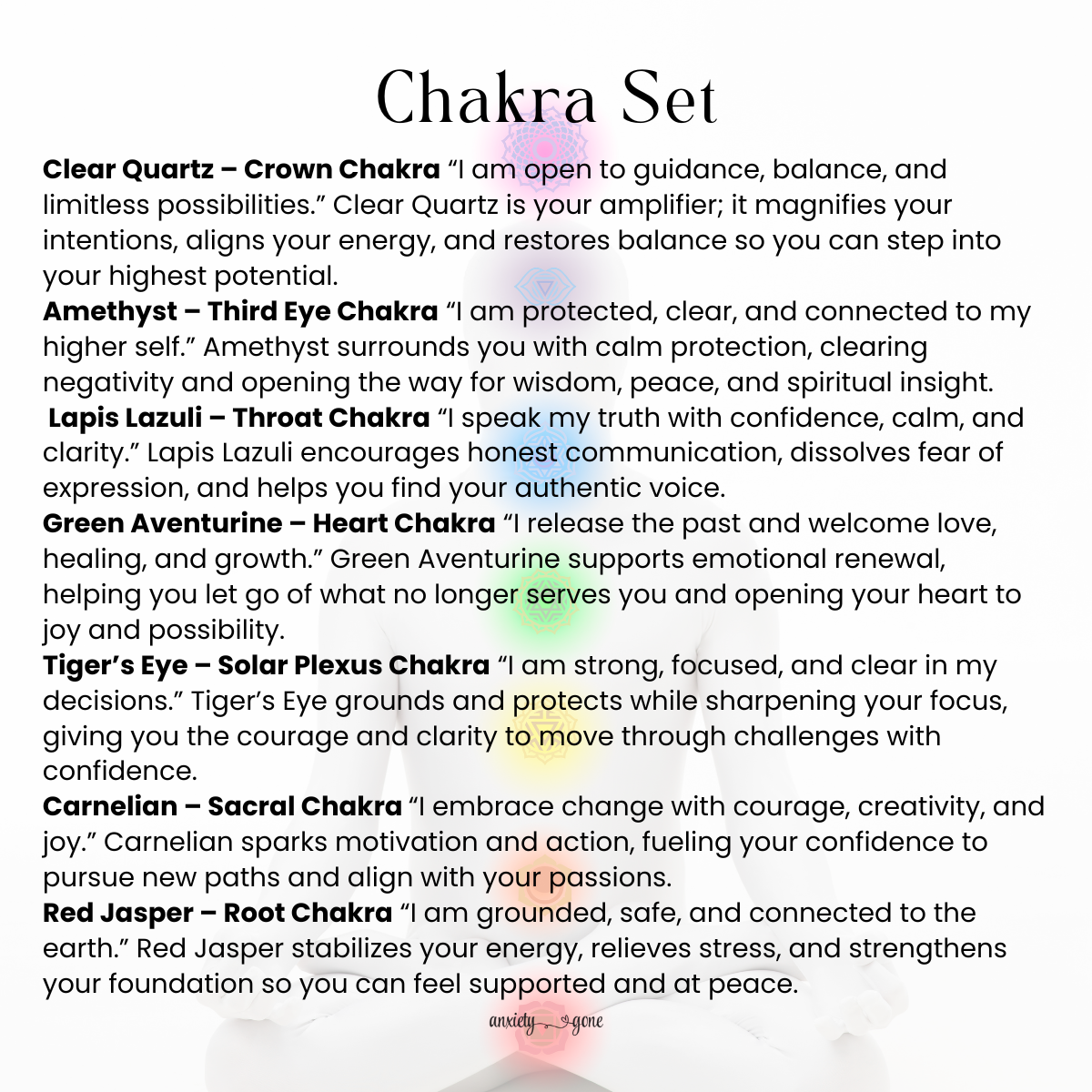 7-Piece Chakra Stone Set, healing crystals for chakra balancing and meditation, polished chakra stones kit with clear quartz, amethyst, sodalite, green aventurine, yellow jade, carnelian, and red jasper, spiritual crystal set for energy healing, mindfulness, and stress relief, chakra gemstone gift set for women and men, chakra crystals for yoga and reiki practice
