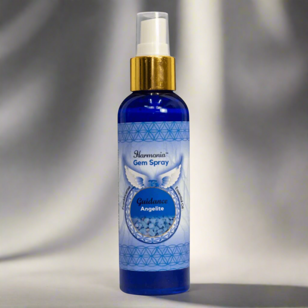 Angelite Frankincense Crystal Wellness Spray for anxiety relief, spiritual guidance, calming scent, and self-care rituals