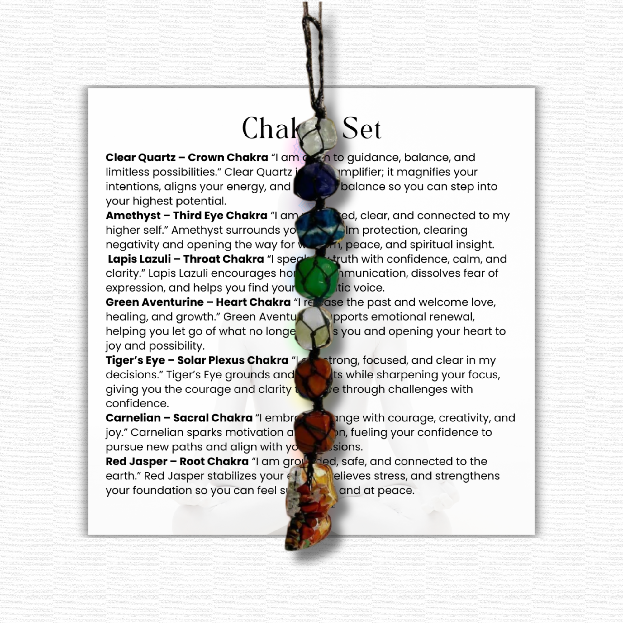 7-Piece Chakra Stone Set, healing crystals for chakra balancing and meditation, polished chakra stones kit with clear quartz, amethyst, sodalite, green aventurine, yellow jade, carnelian, and red jasper, spiritual crystal set for energy healing, mindfulness, and stress relief, chakra gemstone gift set for women and men, chakra crystals for yoga and reiki practice