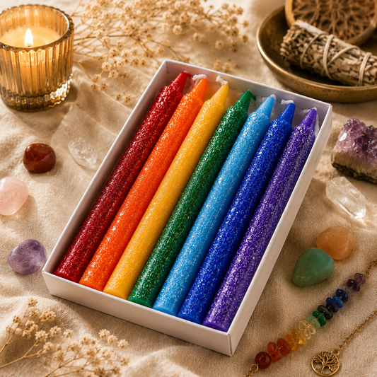 Crystal Sprinkled Chakra Candle Set 4" Pillar Spell Candles