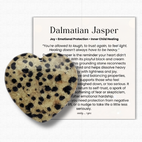 Dalmatian Jasper Worry Stone, black and cream spotted healing crystal for joy and protection, polished dalmatian jasper thumb stone for anxiety relief and stress support, dalmatian jasper pocket stone for meditation and grounding energy, crystals for inner child healing and playfulness, genuine dalmatian jasper worry stone gift for women and men, calming gemstone fidget stone for mindfulness and balance, dalmatian jasper crystal for emotional healing and energy protection