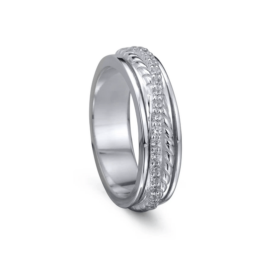 Feel Sterling Silver Spinner Ring – Anxiety Fidget Ring with Braided CZ Band for Stress Relief, Focus & Mindful Emotional Support