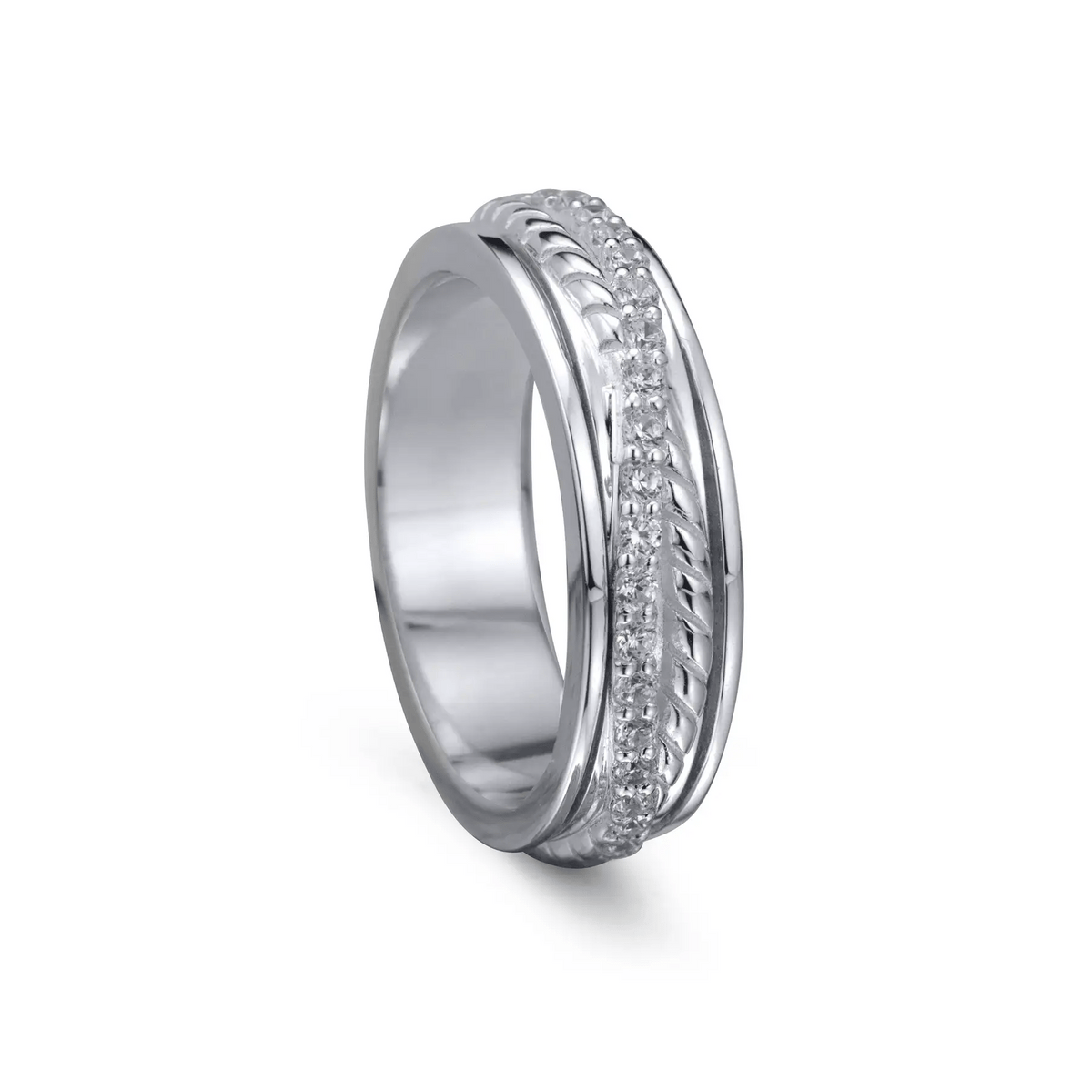 Feel Sterling Silver Spinner Ring – Anxiety Fidget Ring with Braided CZ Band for Stress Relief, Focus &amp; Mindful Emotional Support