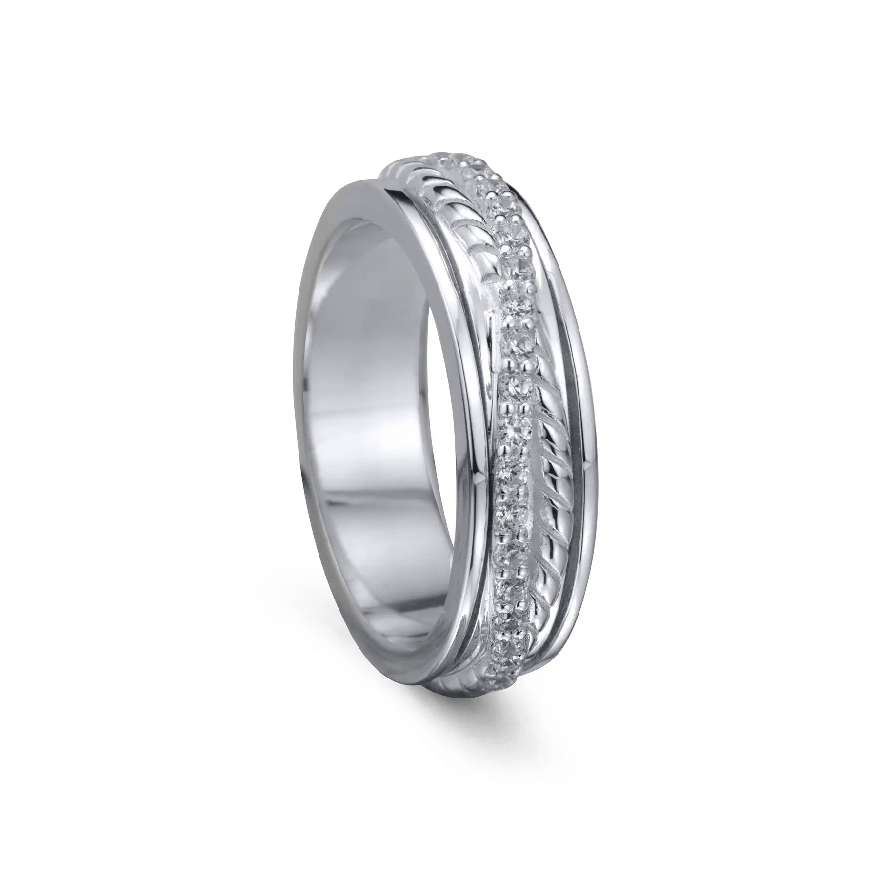 Feel Sterling Silver Spinner Ring – Anxiety Fidget Ring with Braided CZ Band for Stress Relief, Focus & Mindful Emotional Support