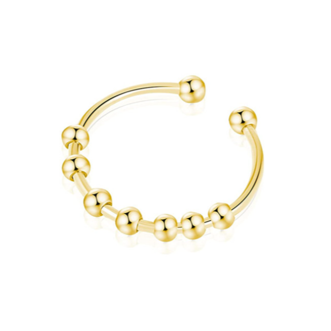 Adjustable 18K gold plated fidget ring for anxiety relief, resizable spinner ring for women, stress relief worry ring, calming mental health jewelry