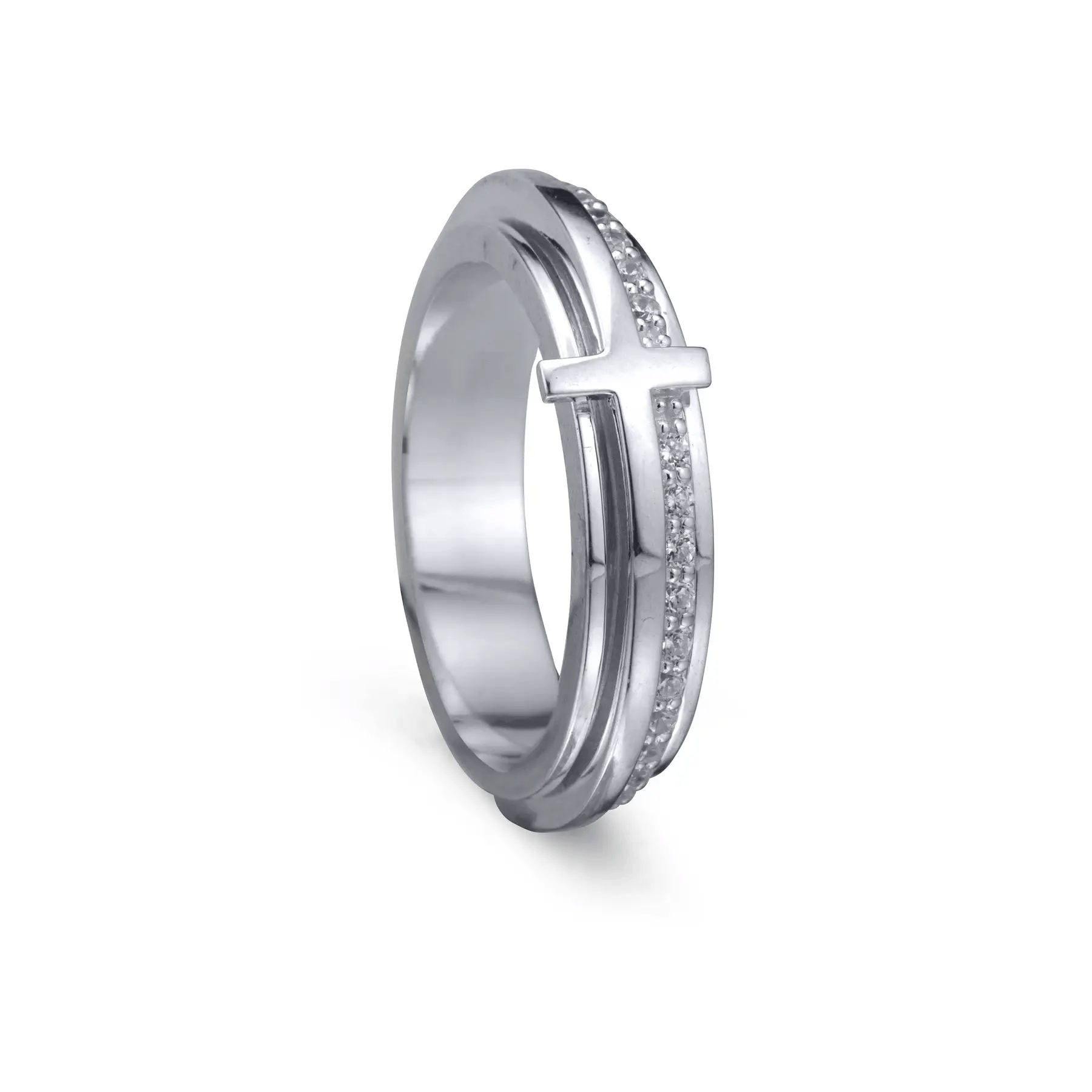 Haven Sterling Silver Spinner Ring – Anxiety Fidget Ring with CZ Cross Band for Stress Relief, Prayer, Focus & Spiritual Strength