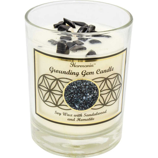 hematite crystal candle, grounding crystal candle, hematite soy candle, crystal infused candle, grounding candle with crystal, gemstone candle, soy gem candle, hematite candle, grounding candle, root chakra candle, crystal candle for grounding, candle for stability and focus, hematite energy candle, reiki candle for balance, spiritual candle for protection, stress relief crystal candle