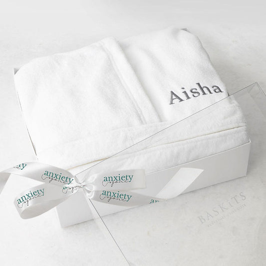 Empress & Co. Luxe Bathrobe – Personalized hooded bathrobe with a soft cotton terry lining and hydro cotton outer fabric, offering ultimate comfort and luxury. Perfect for self-care gifts, gift baskets for women, and thank you gift ideas.


