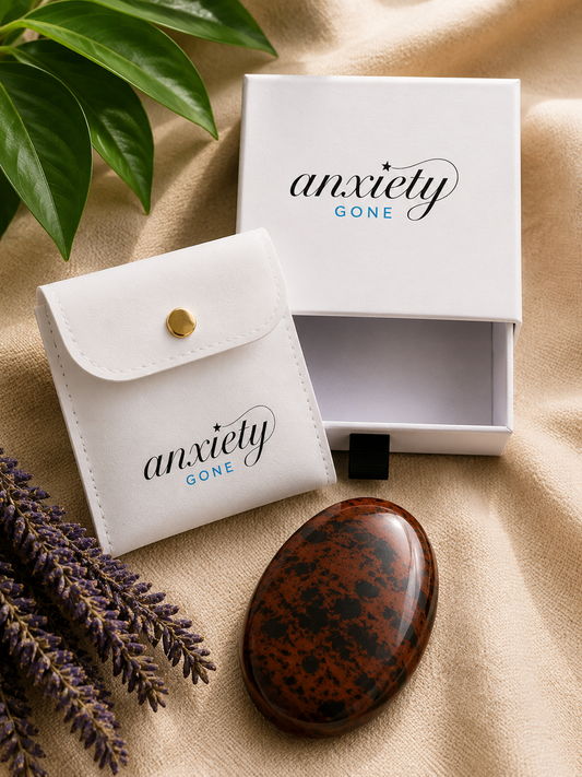 Mahogany obsidian worry stone as a fidget tool for self regulation and anxiety