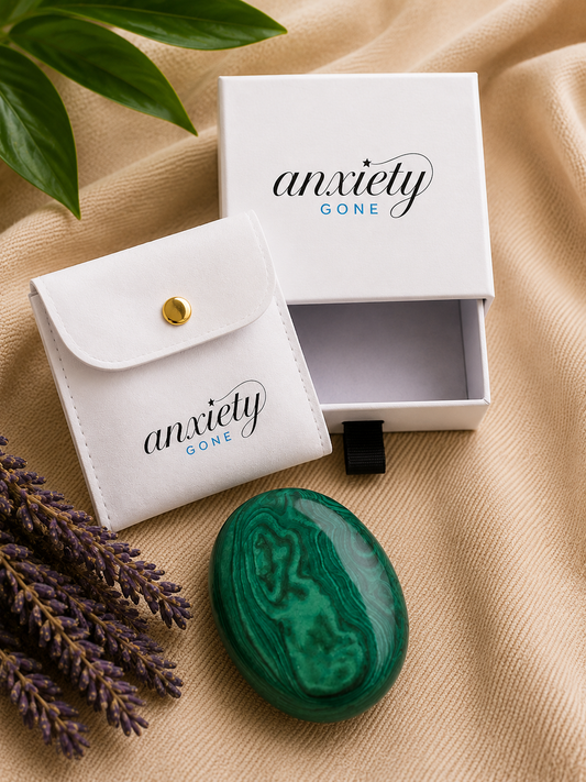 Malachite worry stone as a fidget tool for self regulation and anxiety