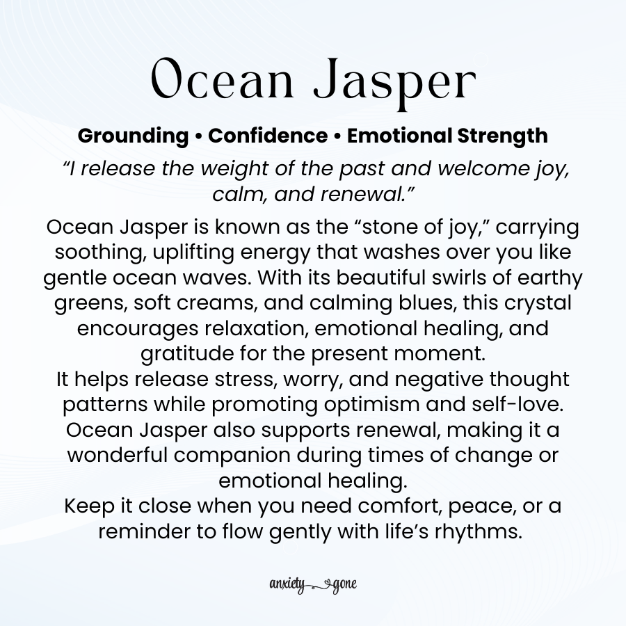 Ocean Jasper Tumbled Stone 2–3 inches, large polished healing crystal for joy and emotional healing, ocean jasper gemstone for stress relief and renewal, natural ocean jasper crystal with swirls of green cream and blue, calming crystal for anxiety and mindfulness, genuine ocean jasper meditation stone, ocean jasper gemstone gift for women and men, spiritual crystal for positivity and balance