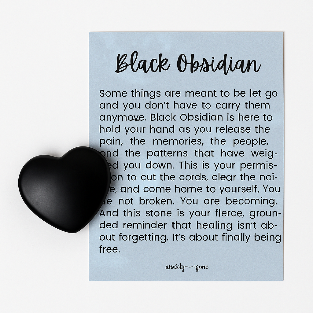 Obsidian heart worry stone for anxiety, stress relief, and grounding – polished crystal thumb stone with info card for emotional healing and protection