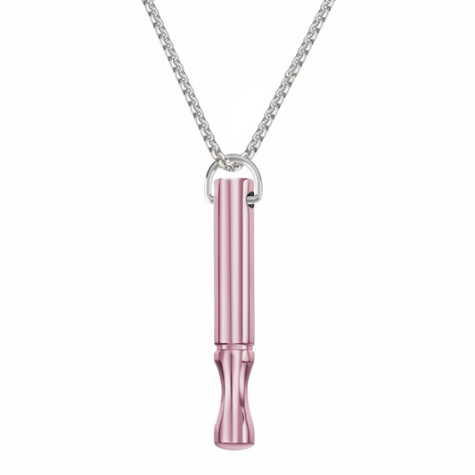 Pink breathing necklace for kids on a stainless steel chain